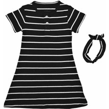 Organickid Mini Me Kız Çocuk Siyah Gri Çizgili Elbise