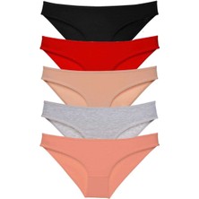 Leopardess 5 adet Süper Eko Set Likralı Kadın Slip Külot Siyah Kırmızı Ten Gri Pudra