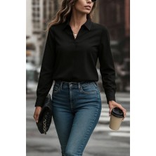 Arben Boutique Kadın Uzun Kollu Yakalı Trikoton Gömlek