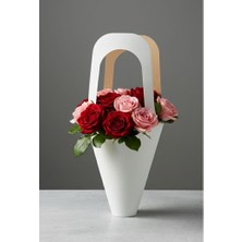 Esila Kağıtçılık 100 Adet Buket ve Saksı Çiçek Taşıma Için Beyaz Lüks Içi Gri Kağıt Çanta