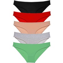 Leopardess 5 adet Süper Eko Set Likralı Kadın Slip Külot Siyah Kırmızı Ten Gri Yeşil