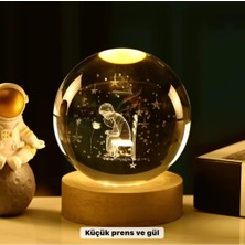 Mey İthalat Bfs Küçük Prens Temalı Büyük Boy Işıklı Cam Küre Ahşap Stand