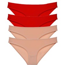 Leopardess 4 adet Eko Set Likralı Kadın Slip Külot Kırmızı Ten