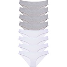 Leopardess 8 adet Süper Eko Set Likralı Kadın Slip Külot Gri Beyaz