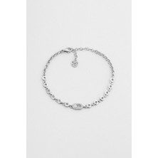 So CHIC Ay Işığı 18 Ayar Beyaz Altın Kaplama 19 cm Gümüş Minimal Bileklik