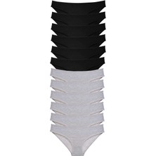 Leopardess 12 adet Süper Eko Set Likralı Kadın Slip Külot Siyah Gri