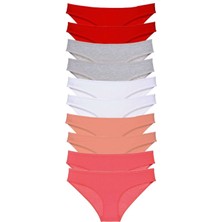 Leopardess 10 adet Süper Eko Set Likralı Kadın Slip Külot Kırmızı Gri Beyaz Pudra Fuşya