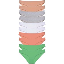 Leopardess 10 adet Süper Eko Set Likralı Kadın Slip Külot Ten Gri Beyaz Pudra Yeşil