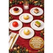 Porselen Görünümlü Altın Yaldızlı 19 cm Lüks Plastik Tabak – 6’lı Set, Gıda Temasa Uygun 19CM