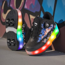 Rocky Sport Flames Çocuk Patenli, Işıklı Rahat Siyah-Saks ve Günlük Ayakkabı&sneaker | Yeni Model Tarz Patenli Kaykay Ayakkabı
