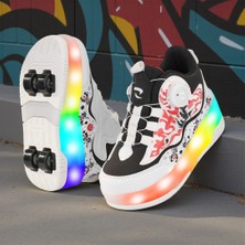 Rocky Sport Flames Çocuk Patenli, Işıklı Rahat Beyaz-Siyah Spor ve Günlük Ayakkabı&sneaker | Yeni Model Tarz Patenli Kaykay Ayakkabı