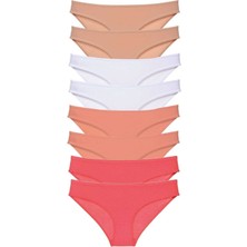 Leopardess 8 adet Süper Eko Set Likralı Kadın Slip Külot Ten Beyaz Pudra Fuşya