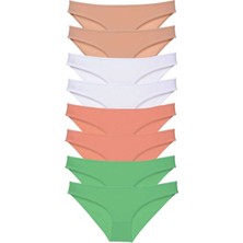 Leopardess 8 adet Süper Eko Set Likralı Kadın Slip Külot Ten Beyaz Pudra Yeşil