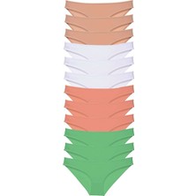 Leopardess 12 adet Süper Eko Set Likralı Kadın Slip Külot Ten Beyaz Pudra Yeşil