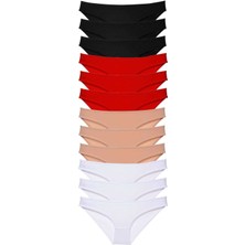 Leopardess 12 adet Süper Eko Set Likralı Kadın Slip Külot Siyah Kırmızı Ten Beyaz