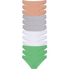 Leopardess 12 adet Süper Eko Set Likralı Kadın Slip Külot Ten Gri Beyaz Yeşil