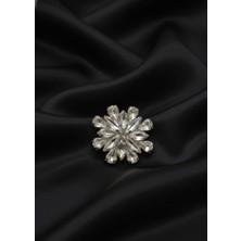 Barış Dizayn Bros Gümüş Detaylı Kristal Taşlı Çiçek Broş