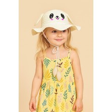 Kulak Aksesuarlı Ipli Hasır Şapka Beyaz