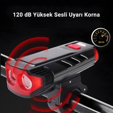 Güneş Enerjili, 2000MAH Bisiklet Lambası, USB Şarj Edilebilir LED Lamba, 120DB Bisiklet Kornası