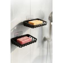 Ata Home 2'li Set Yapışkanlı Banyo Sabunluk, Katı Sabun Tutacağı, Lavabo Mutfak Katı Sabunluk Süngerlik Siyah