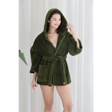 Cakkatex Wellsoft Peluş Ekstra Yumuşak Cep Detaylı  Kapüşonlu Kısa Sabahlık