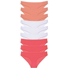 Leopardess 9 adet Süper Eko Set Likralı Kadın Slip Külot Pudra Beyaz Fuşya