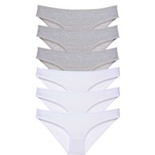 Leopardess 6 adet Süper Eko Set Likralı Kadın Slip Külot Gri Beyaz