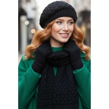 Tezzgelsin Kadın 3'lü Örgü Desenli Bere Atkı Eldiven Takım