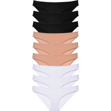 Leopardess 9 Adet Süper Eko Set Likralı Kadın Slip Külot Siyah Ten Beyaz