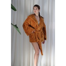 Cakkatex Wellsoft Peluş Ekstra Yumuşak Cep Detaylı  Kapüşonlu Kısa Sabahlık