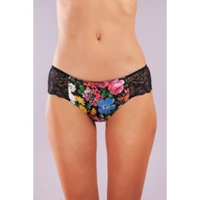 Leopardess Golshan Garden Boy Short, Kadın Dantelli Çiçek Baskılı Şort Külot