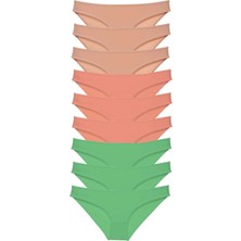 Leopardess 9 adet Süper Eko Set Likralı Kadın Slip Külot Ten Pudra Yeşil