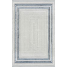 Cool Halı Nevada Gri Mavi Simetrik Halı Çerçeveli Klasik Yumuşak Doku Oda Oturma Odası Salon Halısı