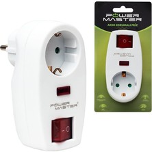 POWERMASTER PM-18522 16 AMPER - 3500 WATT LED GÖSTERGELİ ANAHTARLI TEKLİ BEYAZ AKIM KORUMALI PRİZ