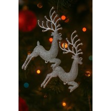 Okavango Yılbaşı Ağacı Süsü Yılbaşı Geyiği Noel Süsü Geyiği Gümüş 2 Adet