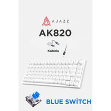 Ajazz AK820 Kablolu Mekanik Oyun Klavyesi , Mavi Işıklı, Beyaz, 82 Tuş, Hot Swap, Anti Ghosting