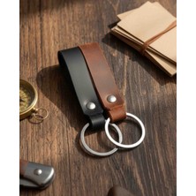 BSN Store 2'li Gerçek Deri Anahtarlık Siyah/taba Hakiki Deri Anahtarlık Hediye Anahtarlık