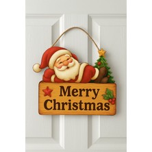 Okavango Keyifli Noel Baba Yılbaşı Ahşap Kapı Süsü Noel Kapı Süsü, Yılbaşı Süsü Yılbaşı Temalı Hediyeler (25-20 Cm)