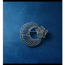Aykat Ay Yıldız Gümüş Telkari Broş Kadın Yaka Rozeti BRS-173