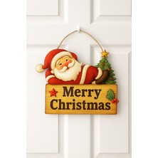 Okavango Keyifli Noel Baba Yılbaşı Ahşap Kapı Süsü Noel Kapı Süsü, Yılbaşı Süsü (25-20 Cm)