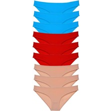 Leopardess 9 adet Süper Eko Set Likralı Kadın Slip Külot Kırmızı Ten Mavi