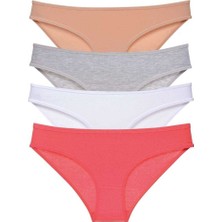 Leopardess 4 adet Süper Eko Set Likralı Kadın Slip Külot Ten Gri Beyaz Fuşya