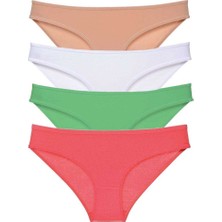 Leopardess 4 adet Süper Eko Set Likralı Kadın Slip Külot Ten Pudra Yeşil Fuşya