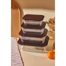 Perotti Locky Wood 4'lü Dikdörtgen Cam Saklama Kabı Seti