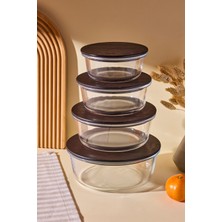 Perotti Locky Wood 4'lü Yuvarlak Cam Saklama Kabı Seti