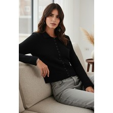 Lela Yün Karışımlı Regular Fit Düğmeli Polo Yaka Hırka Bayan Hırka 4617013