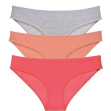 Leopardess 3 adet Süper Eko Set Likralı Kadın Slip Külot Gri Pudra Fuşya