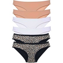 Leopardess 6 Adet Likralı Kadın Slip Külot Leopar Ten Beyaz