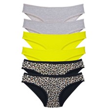 Leopardess 6 Adet Likralı Kadın Slip Külot Leopar Gri Sarı