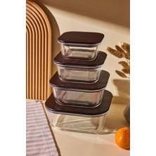 Perotti Locky Wood 4'lü Kare Cam Saklama Kabı Seti